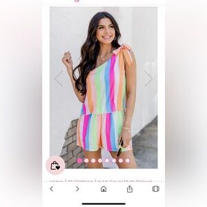 In My Favor Multi Striped One Shoulder Romper